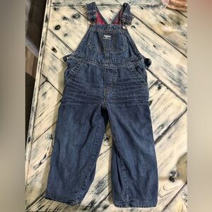 OshKosh B'gosh Blue Denim Overalls with Red Plaid Lining